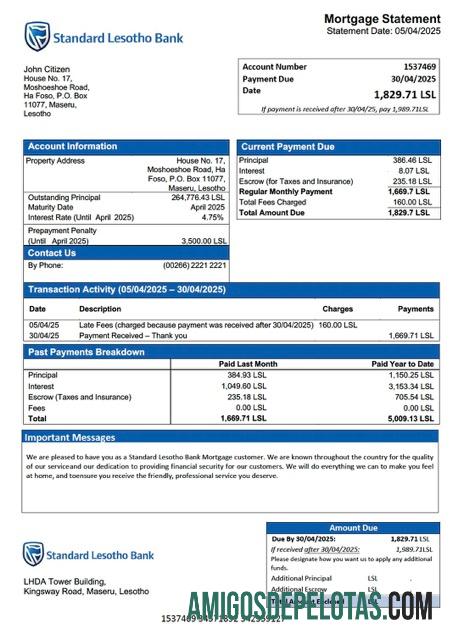 para download Modelo de declaração de hipoteca do Banco do Lesoto Padrão Word e PDF